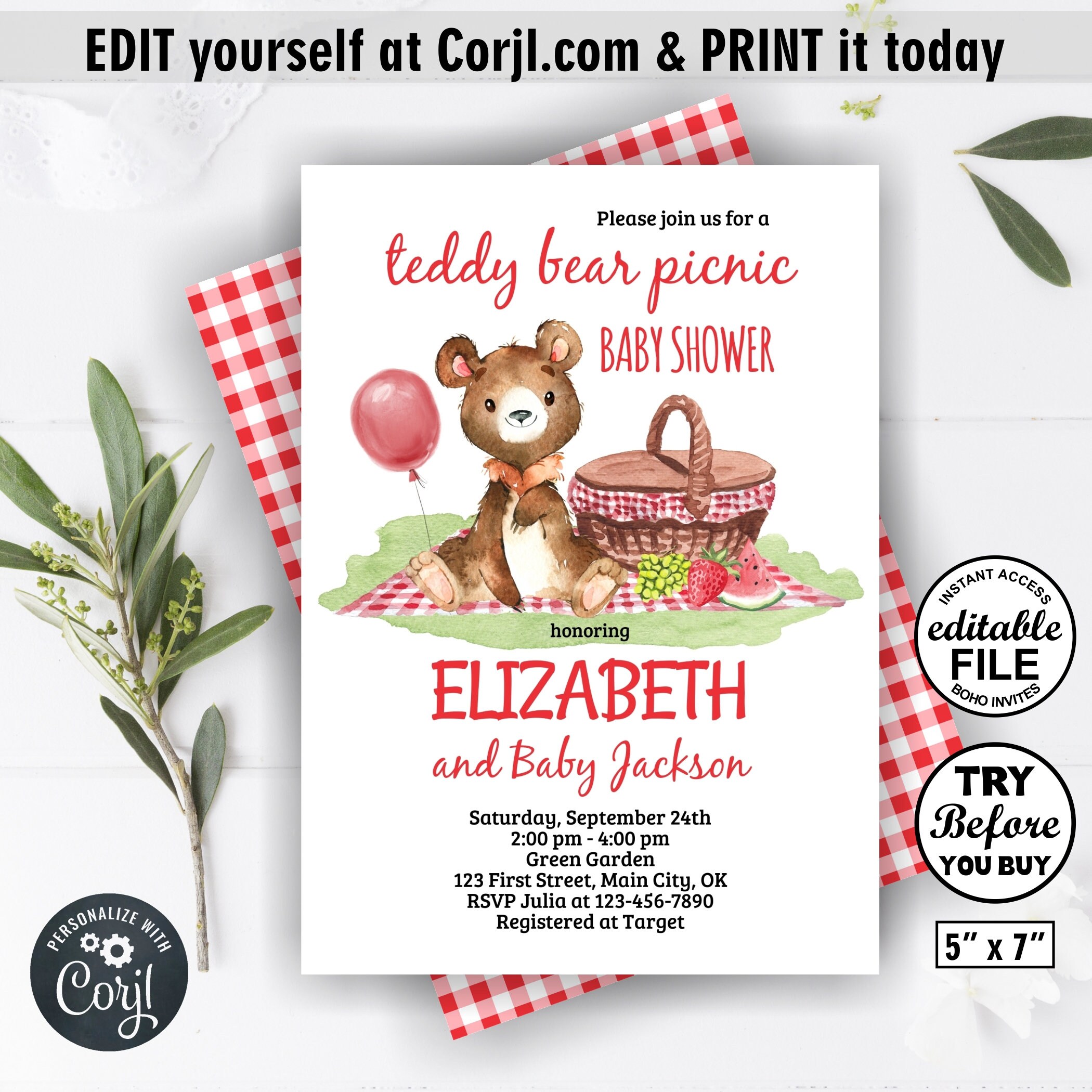 Teddy / Bear / Picnic / Baby Shower / Instant Access / Etsy