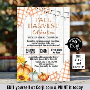Fall Harvest Celebration Invitation / Fall Fest / Pumpkin Fest / Community Party / Church Picnic Invite / Company Party BDFL17 192 147