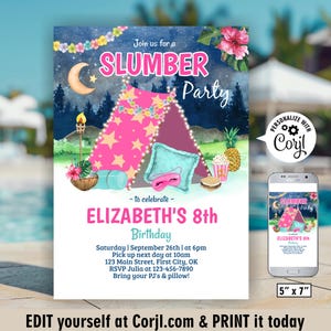 Luau / Slumber Party / birthday / invitation / Aloha / glamping / camping / Hawaiian / pink tent / girl / movie night / pool /BDSL48 106