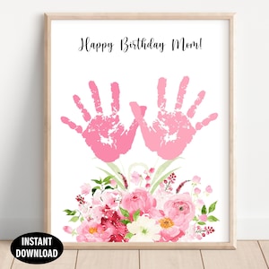 Rosa Blumen Handabdruck / Happy Birthday Mom / Happy Birthday Mommy / Wildblume / Blumenstrauß / Wand Kunst / Geburtstagsgeschenk / Baby M3 243