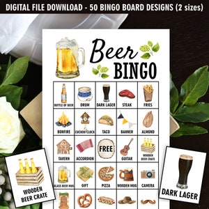 Cerveja / aniversário / noiva / bebê / chá de bebê / pré-preenchido / 50 ARQUIVOS DIGITAIS / Cartões de bingo / jogos com fotos etiquetadas cartões telefônicos Bbeer1 101