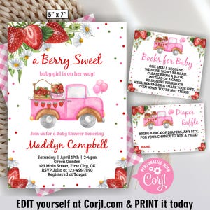 Faire-part + couche + livre / Fraise / Bonbon / Baies / Faire-part de baby shower / Rose / ferme alimentaire / marguerite / fleur sauvage / fille fleurie BSW4 169