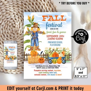EDITABLE / Fall Harvest Flyer / Poster pumpkins Halloween Invitation Church School Halloween Party / Fall Festival Community Event BDP47 147