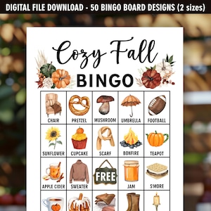 Kürbis / Bingo Spiel / Vorgefüllt / 50 DIGITALE DATEIEN / Bingo Bretter Muster / Spiele / Little / Fall Rustic / Gender Neutral BFL2 232