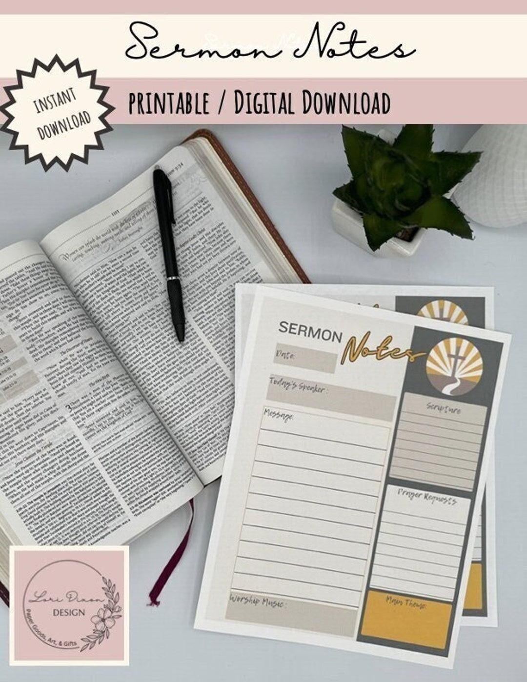 Sermon Notes, Worship Notes, Devotional Notes, Sermon Note Printable ...