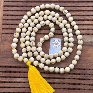 Natural Tulsi Mala 108 Beads | Handmade Japa Mala for Meditation & Prayer | Tulsi Wood Rosary | Spiritual Hindu Necklace | Krishna Chanting image 1