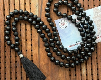 Ebony Wood Mala Necklace – 108 Beads Prayer Mala for Meditation, Protection | Black Wooden Japa Mala | Spiritual Yoga Beads for Men & Women