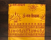 Orange cotton fabric Hindu Altar Wrap Shawl Om Namah Shivaya God meditation Yoga Prayers Hand printed Red print Fair trade scarf