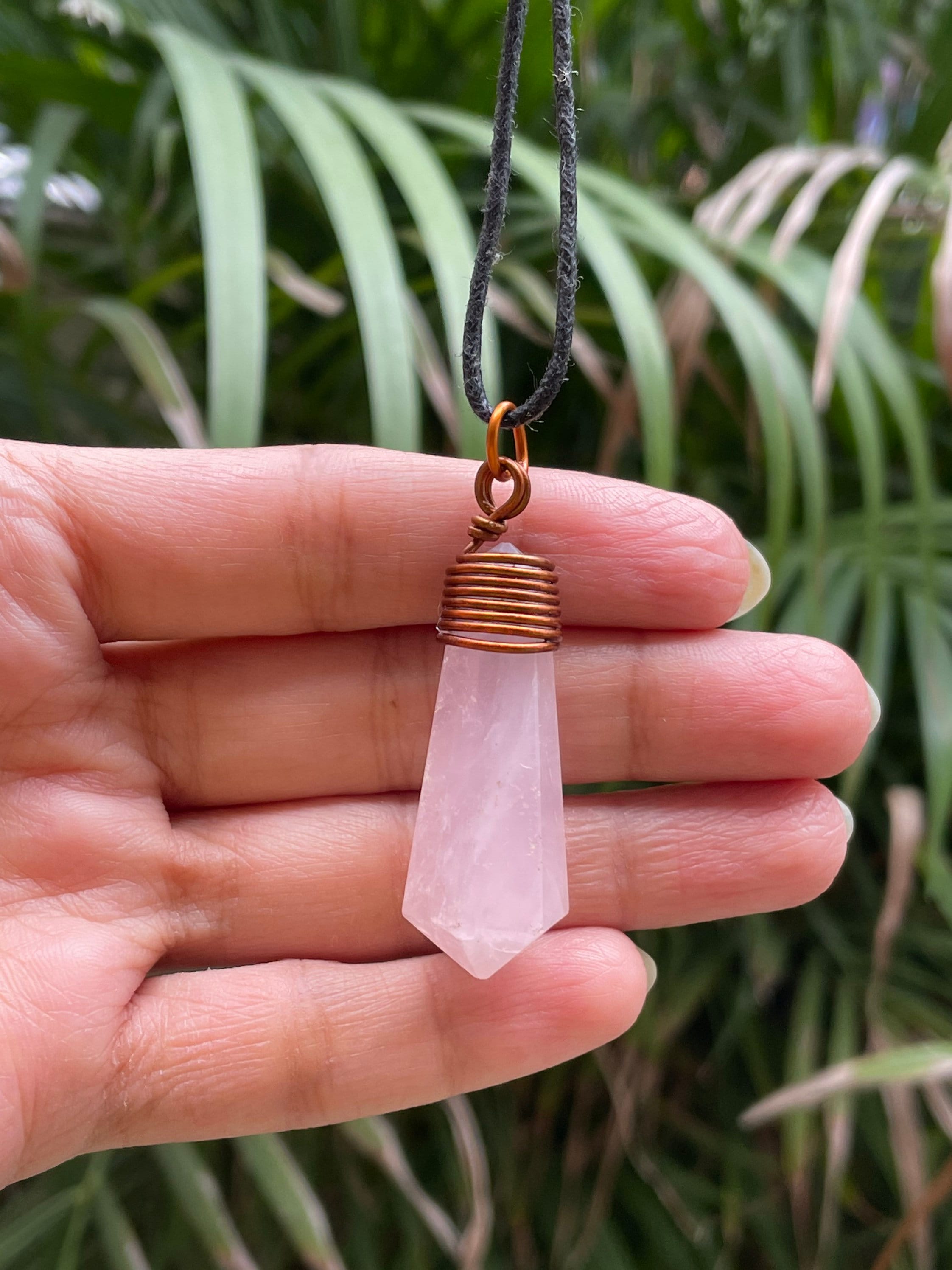 Rose quartz necklace - healing stone jewelry - spike necklace - heart  chakra necklace - pink crystal necklace