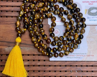 Tiger Eye Japa Mala 108 Beads • 8mm Tiger Eye Meditation Mala • Protection & Confidence Stone • Yoga Prayer Beads • Healing Mala Necklace