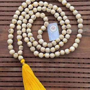 Natural Tulsi Mala 108 Beads | Handmade Japa Mala for Meditation & Prayer | Tulsi Wood Rosary | Spiritual Hindu Necklace | Krishna Chanting image 2