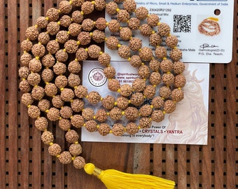 LAB certified 108+1 bead Rudraksha mala 5 mukhi face Lord Shivas Rosary Japa mala 8mm beads Chanting Meditation Healing