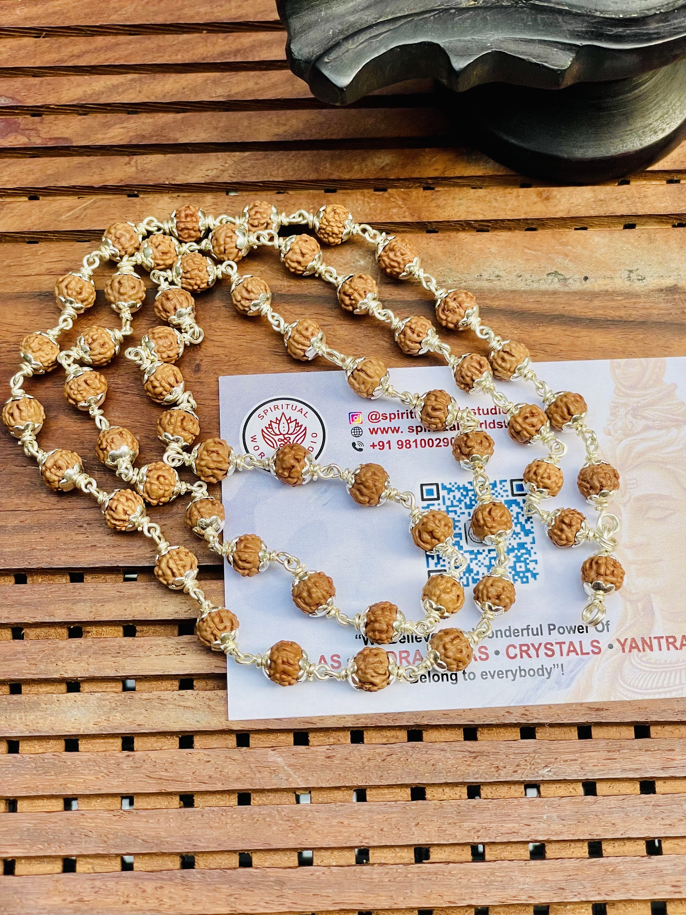 LAB certified Pure Silver Rudraksha mala 5 mukhi face Lord Shivas Rosary Japa mala 6mm beads Chanting Meditation Healing