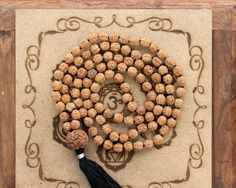 Natural Rudraksha 8mm knotted Prayer beads mala necklace 108 +1 Beads - Meditation - Buddhist Tibetan mala -Pure Rudraksha beads