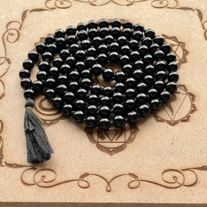 Natural Black Onyx stone Prayer beads Japa mala Rosary - Yoga gift - Perfect Amulet against NEGATIVE ENERGY