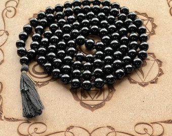 Natural Black Onyx stone Prayer beads Japa mala Rosary - Yoga gift - Perfect Amulet against NEGATIVE ENERGY