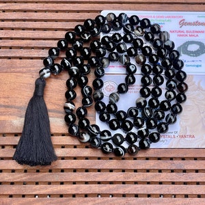 Black Sulemani Hakik 8mm Mala beads Certified Necklace 108 1 beads Energised Japa mala Yoga Karma Nirvana Meditation Chanting image 2