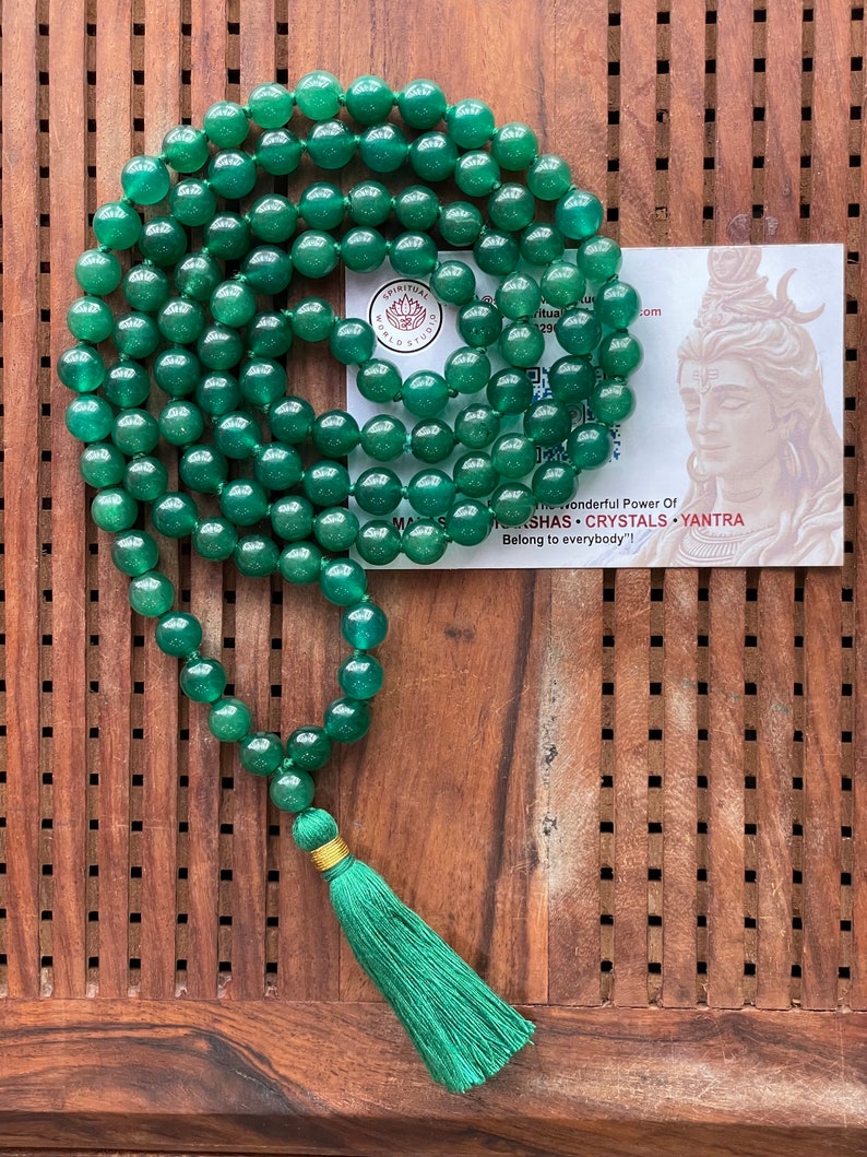 108 Green Jade 8mm Mala beads Necklace, Natural Green Jade Prayer beads Energised Yoga Karma Nirvana Meditation mala 8mm Prayer beads image 2