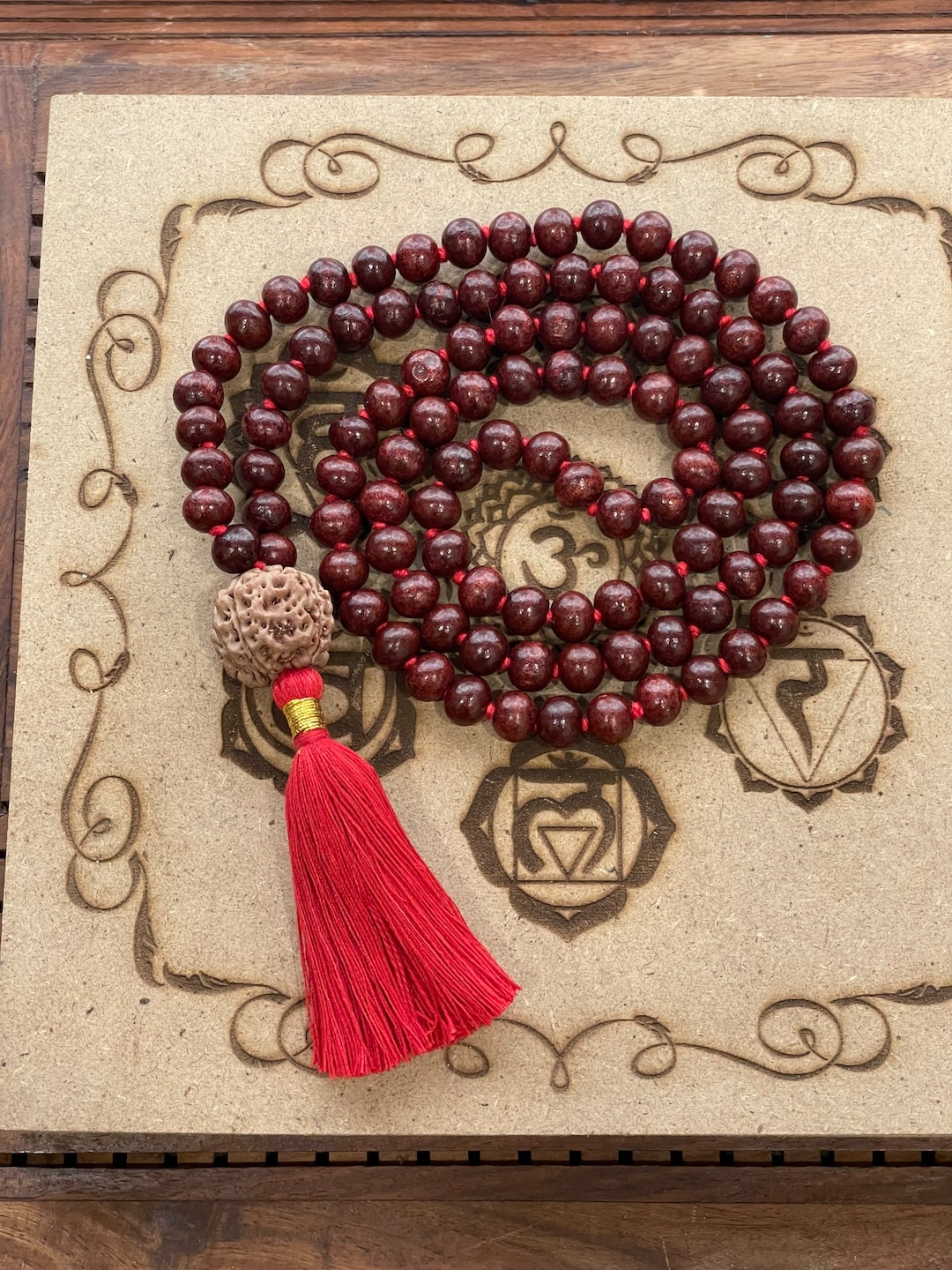 Handmade 108 Count Rudraksha & Red Sandalwood Bead Japa Mala Prayer Yoga Meditation Necklace main image 0