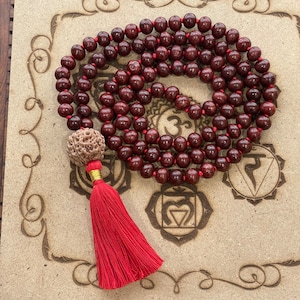 Red Sandalwood Japa Mala 108+1 Beads | Prayer Chandan Mala | Meditation & Prayer Beads | Energized Yoga Mala from India