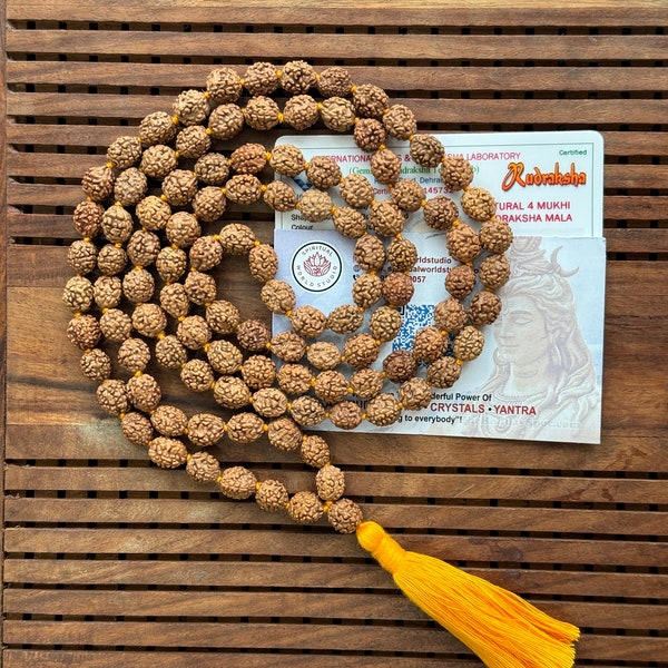 LAB certified 108+1 bead Rudraksha mala 4 mukhi face Lord Shivas Rosary Japa mala 8mm beads Chanting Meditation Healing