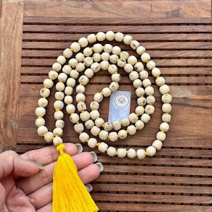 Natural Tulsi Mala 108 Beads | Handmade Japa Mala for Meditation & Prayer | Tulsi Wood Rosary | Spiritual Hindu Necklace | Krishna Chanting image 3