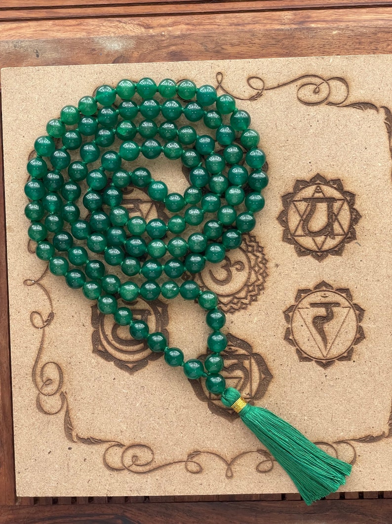 108 Green Jade 8mm Mala beads Necklace, Natural Green Jade Prayer beads Energised Yoga Karma Nirvana Meditation mala 8mm Prayer beads image 4