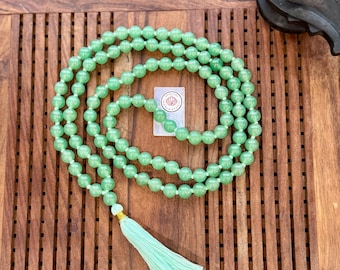 Green Aventurine Japa Mala 108 Beads • Healing Crystal Meditation Mala • Heart Chakra Prayer Beads • Manifestation Yoga Mala Necklace