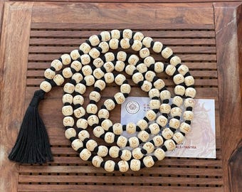 Tulsi Mala: 108 contas de oração, rosário de madeira com nós