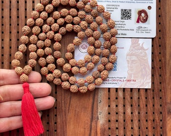 LAB certified 108+1 bead Rudraksha mala 5 mukhi face Lord Shivas Rosary Japa mala 8mm beads Chanting Meditation Healing