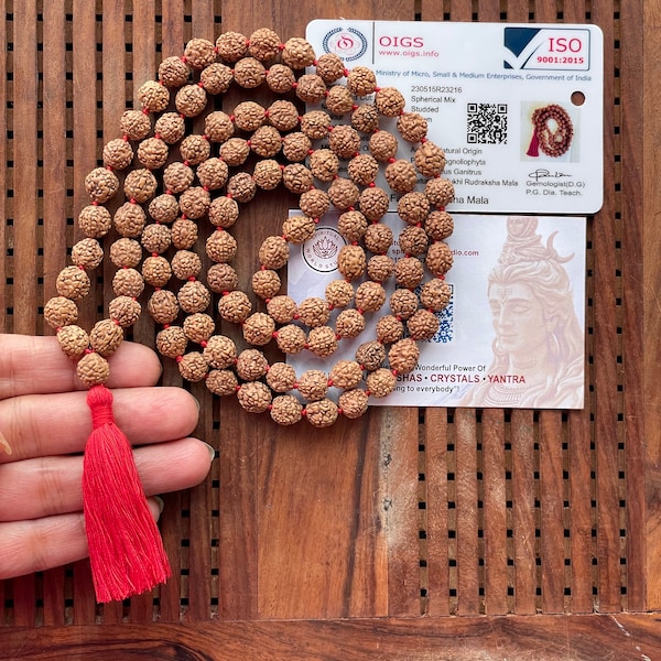 LAB certified 108+1 bead Rudraksha mala 5 mukhi face Lord Shivas Rosary Japa mala 8mm beads Chanting Meditation Healing