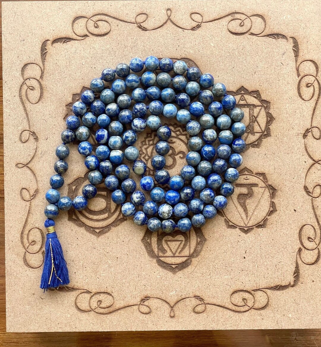 Chapelet Jaapa Mala En Lapis Lazuli Naturel - 54+1 Perles De 14 Mm - Fait Main En Inde - Neuf