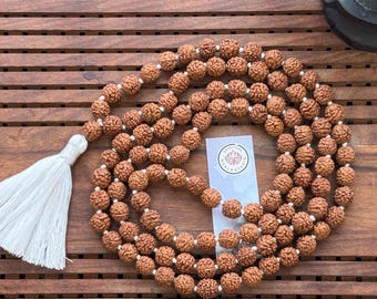 Labbcertifierad 5 Mukhi Rudraksha Mala – 108+1 pärlor | Autentisk andlig rosenkrans för Japa, meditation och Shiva-healing | Julklapp