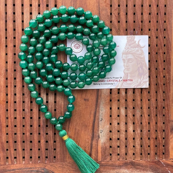 108 Grüne Jade 8mm Mala Perlen Halskette, Natürliche Grüne Jade Gebetskette - Energized Yoga Karma Nirvana - Meditation Mala 8mm- Gebetskette