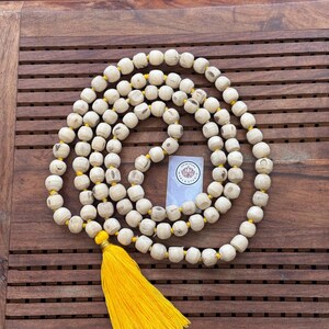 Natural Tulsi Mala 108 Beads | Handmade Japa Mala for Meditation & Prayer | Tulsi Wood Rosary | Spiritual Hindu Necklace | Krishna Chanting image 4