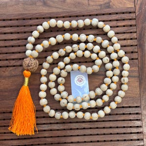 Tulsi japa mala 108 prayer beads Hindu yoga meditation Hare Krishna necklace Rosary Rudraksha guru bead