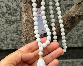 Perline di preghiera in pietra di onice bianco naturale Japa mala Rosario - Regalo Yoga - Pietra curativa calmante - Pietra di auto-miglioramento