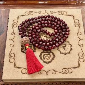 Handmade 108 Count Rudraksha & Red Sandalwood Bead Japa Mala Prayer Yoga Meditation Necklace main image 1