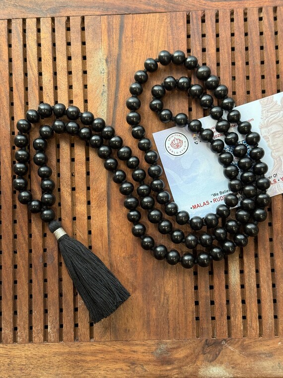 Ebony Wood Mala Necklace – 108 Beads Prayer Mala for Meditation, Protection | Black Wooden Japa Mala | Spiritual Yoga Beads for Men & Women