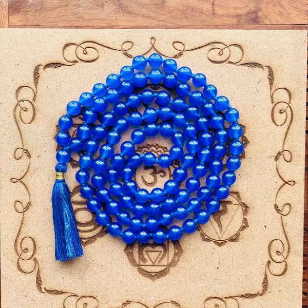 Blue Quartz necklace mala beads - 8mm Prayer beads - Engergised Meditation mala - Throat Chakra mala - spiritual mala Yoga gifts