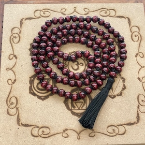 108 Red Sandalwood Beads Mala • Energized Meditation Japa Necklace • Spiritual Healing Prayer Beads • Handmade Gift for Him/Her