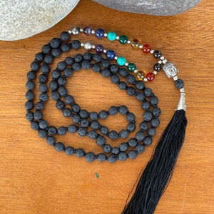 Genuine Lava stone chakra mala 6mm bead size Meditation beads - Natural lava beads