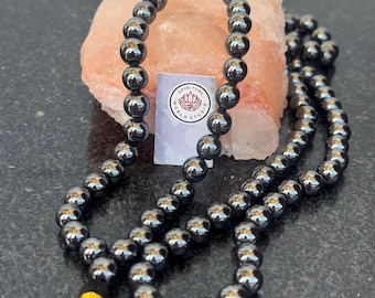 108 Hematite Mala Necklace - Grounding Meditation Beads, 8mm Crystal Mala - Energy Healing & Protection - Christmas Gift