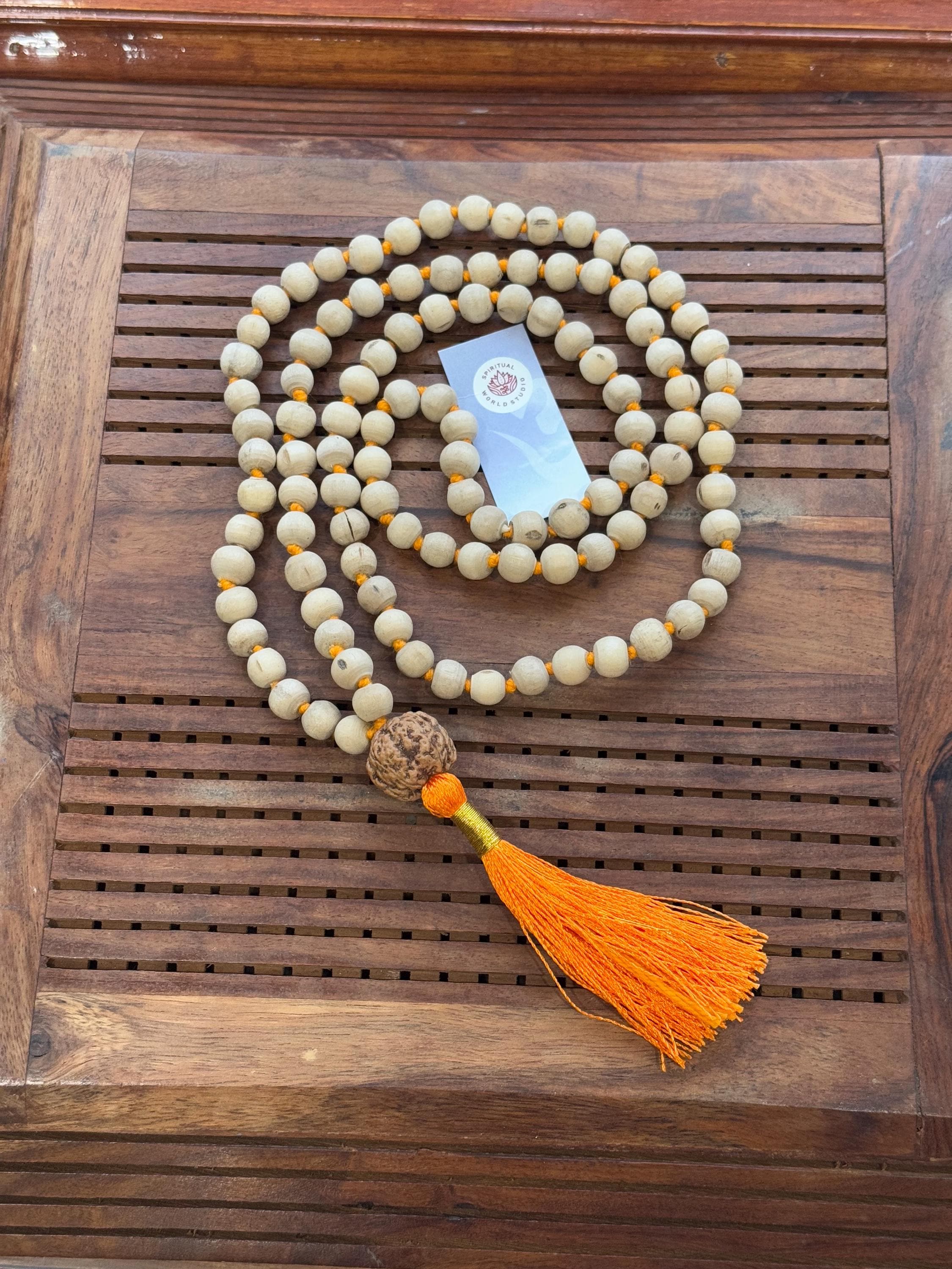 Natural Tulsi Basil Seed Mala Necklace | Handmade Prayer Beads For Japa & Meditation - View #7