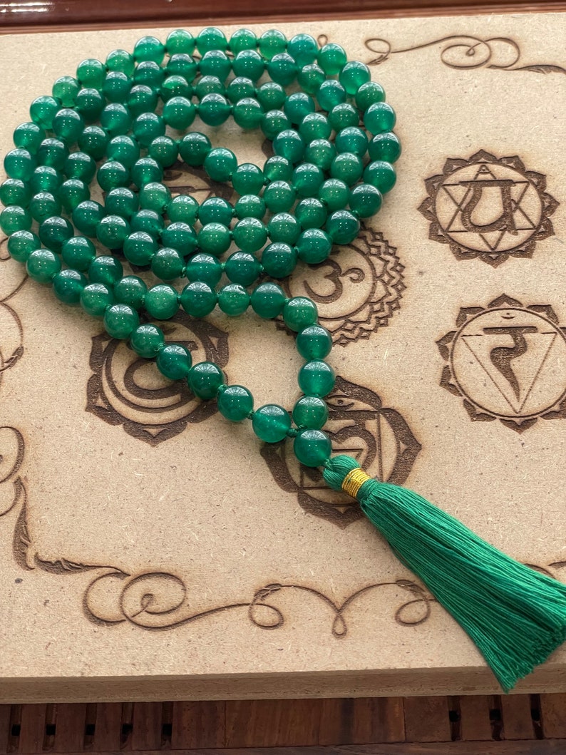 108 Green Jade 8mm Mala beads Necklace, Natural Green Jade Prayer beads Energised Yoga Karma Nirvana Meditation mala 8mm Prayer beads image 5