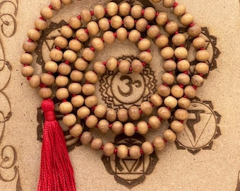 Collier mala en bois de santal 6 mm 8 mm 108 nœuds Japa mala en bois de santal - Collier de perles en bois Chapelet en bois de santal, chapelet hindou bouddhiste tibétain