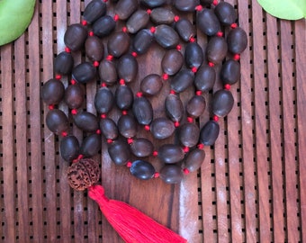 Natural Lotus seed mala necklace, 54 +1 beads - Rosary prayer mala, Knotted Hindu Prayer Yoga Japa Meditation Mala