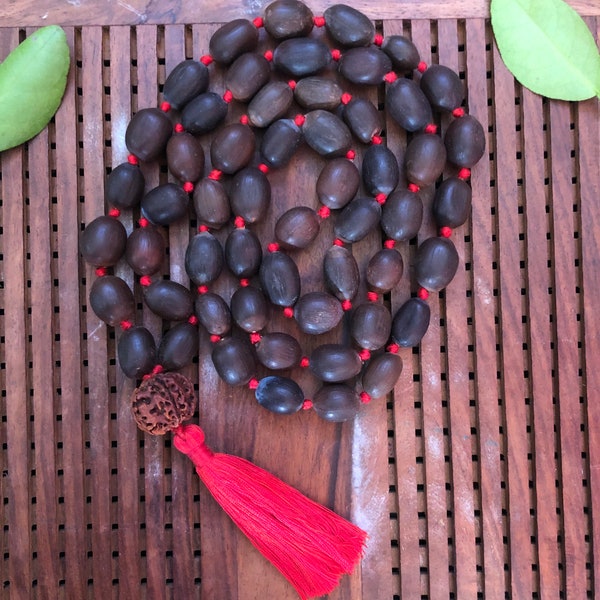Natural Lotus seed mala necklace, 54 +1 beads - Rosary prayer mala, Knotted Hindu Prayer Yoga Japa Meditation Mala