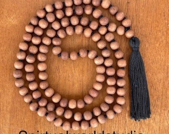 Sandalwood Mala Necklace 8mm 108 knotted sandalwood Japa mala - Wood bead necklace Sandalwood rosary Hindu Buddhist Tibetan prayer beads