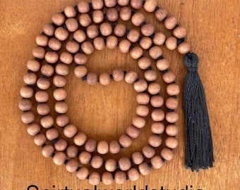 Sandalwood Japa Mala 108 Beads -  6mm & 8mm Options - Calming Meditation Tassel Mala -  Hand-Knotted Prayer Beads for men and women